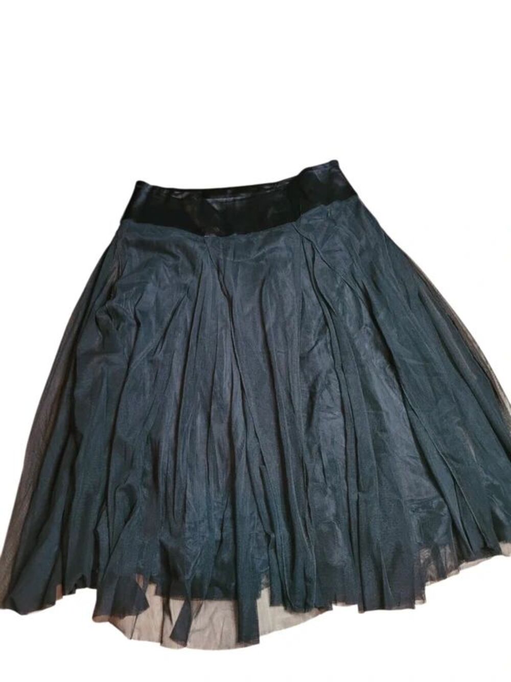 Alberto Makali Layered Knee Length Black Skirt Size 10 Mesh Overlay Silk Blend